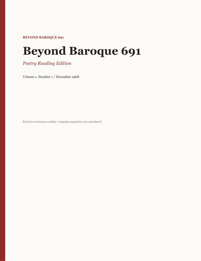 Beyond Baroque, Vol. 1, No. 1 (December 1968)