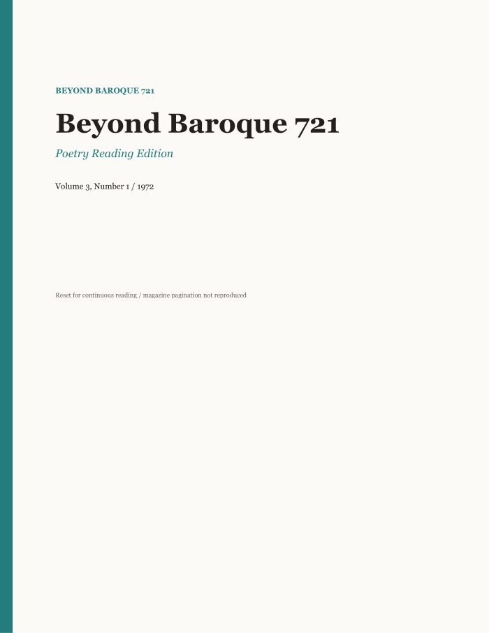 Beyond Baroque, Vol. 3, No. 1 (1972)