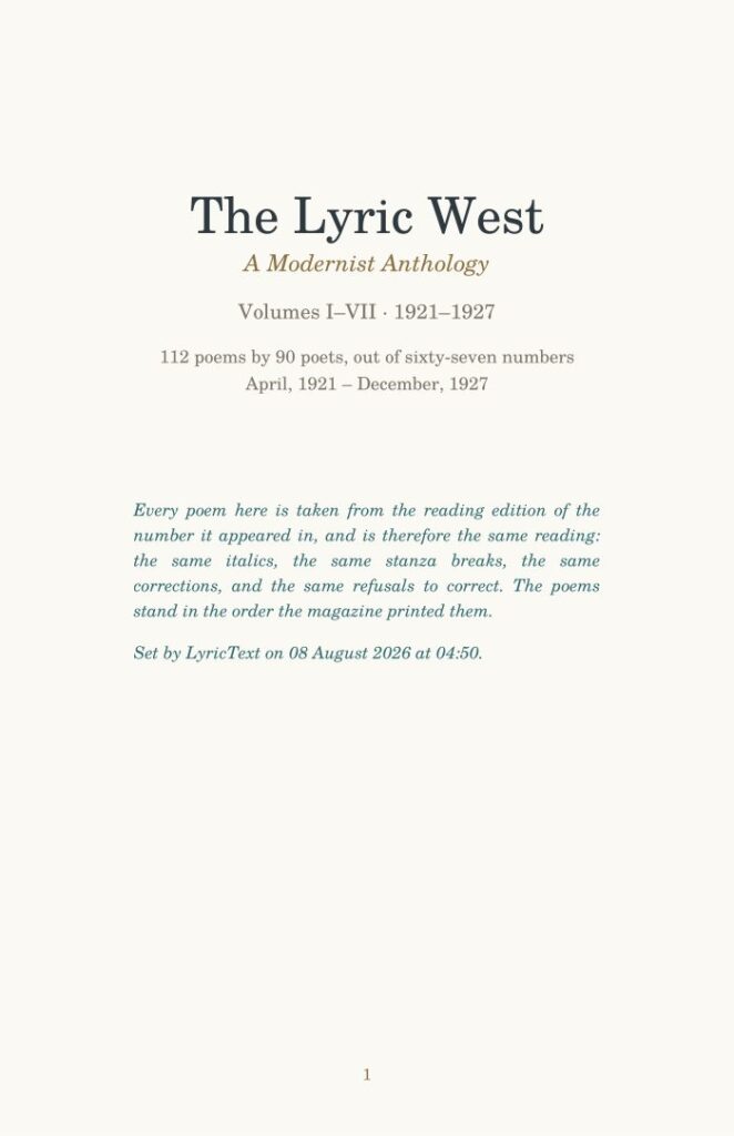 Lyric West – A Modernist Anthology