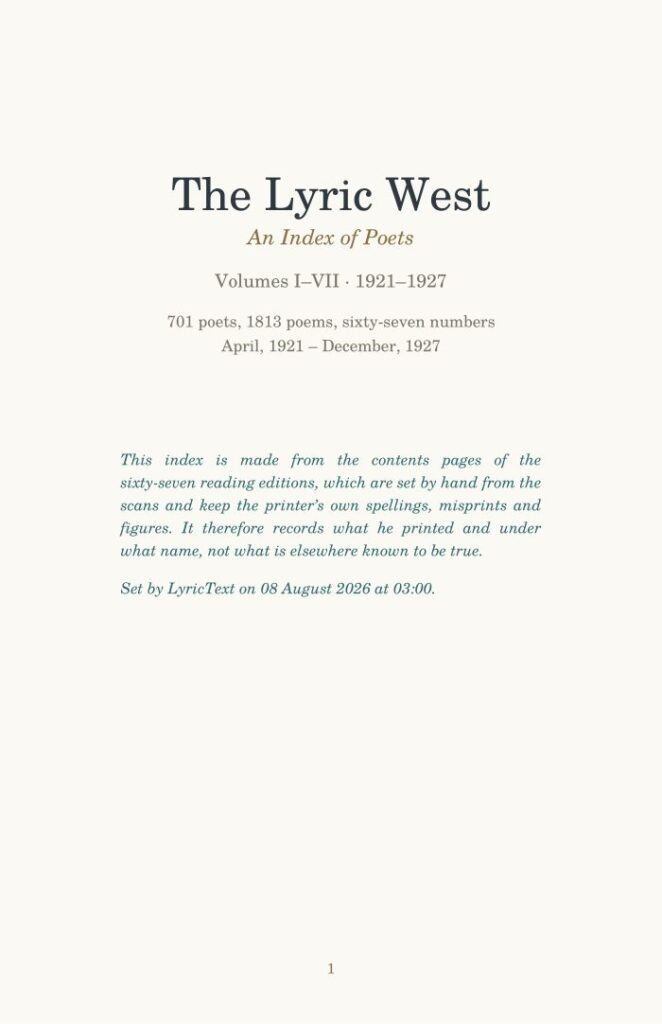 Lyric West – An Index of Poets