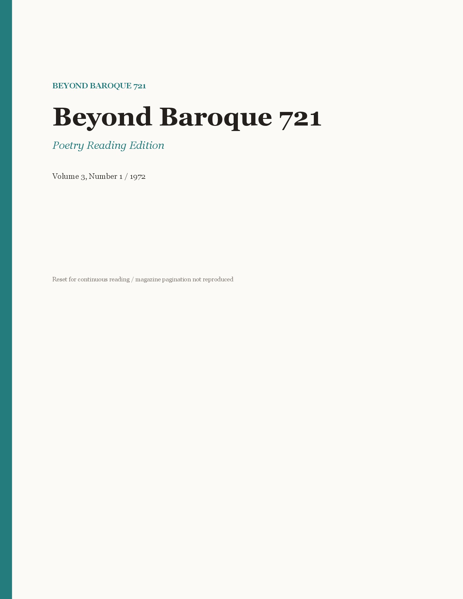 Beyond Baroque, Vol. 3, No. 1 (1972)