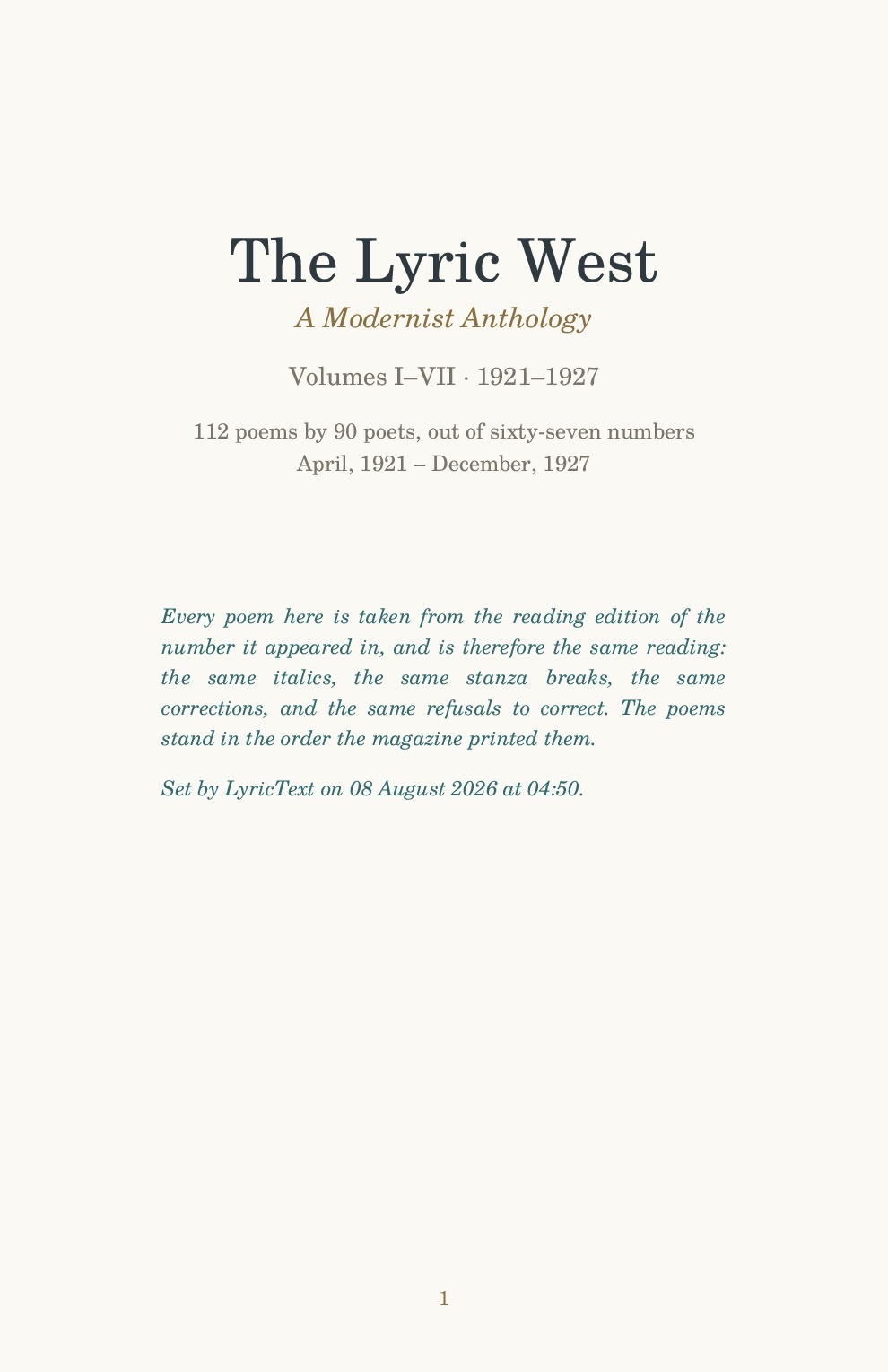 Lyric West - A Modernist Anthology