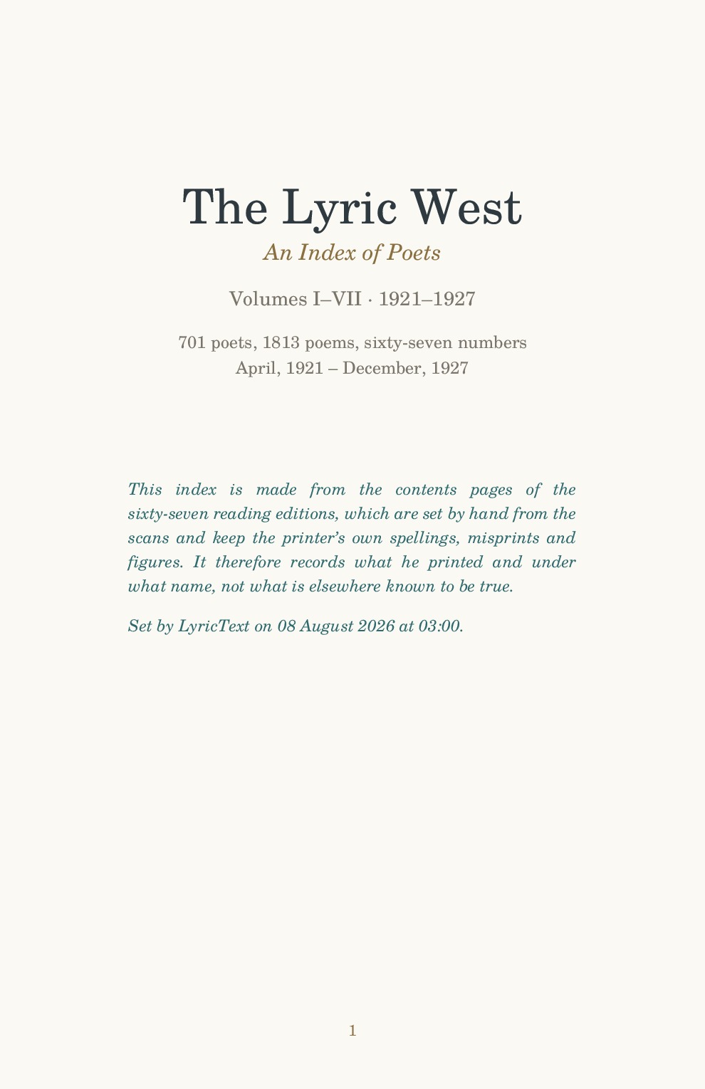 Lyric West - An Index of Poets